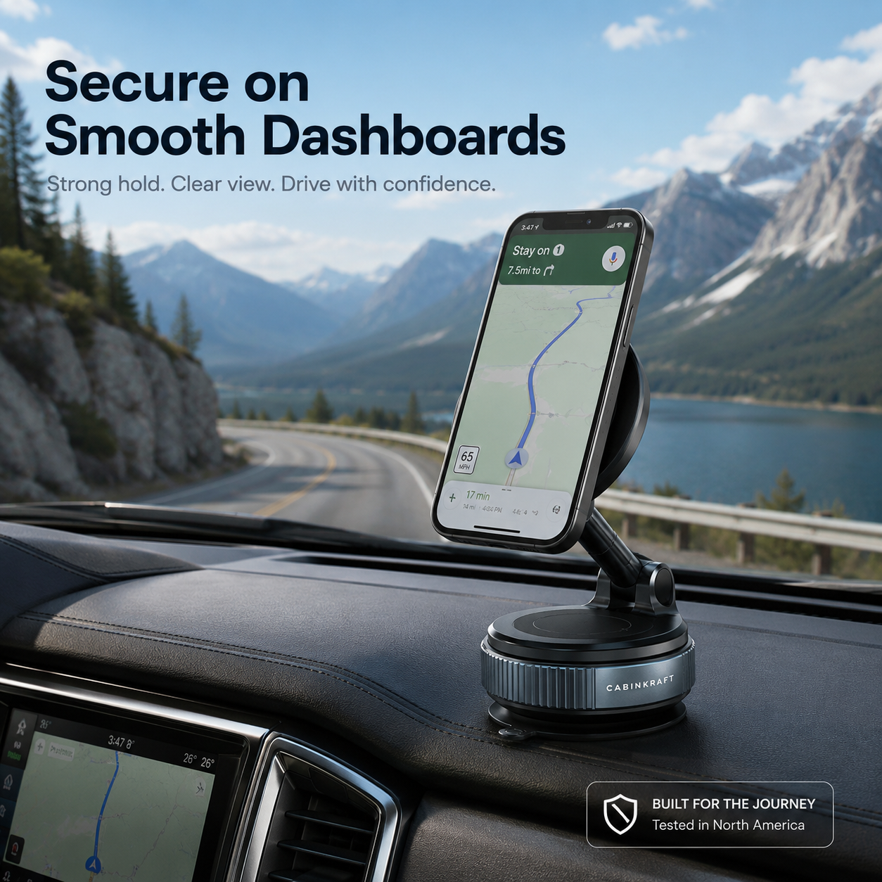 CabinKraft magnetic car phone holder with vacuum suction base — overview