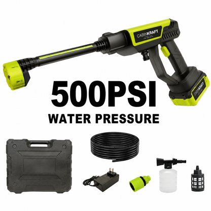 CabinKraft cordless washer — package contents with hose adapter