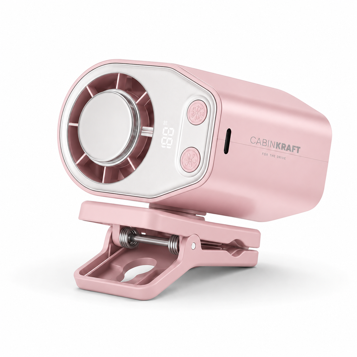 CabinKraft rechargeable car clip-on fan with LED display and 360-degree rotation - product view 2