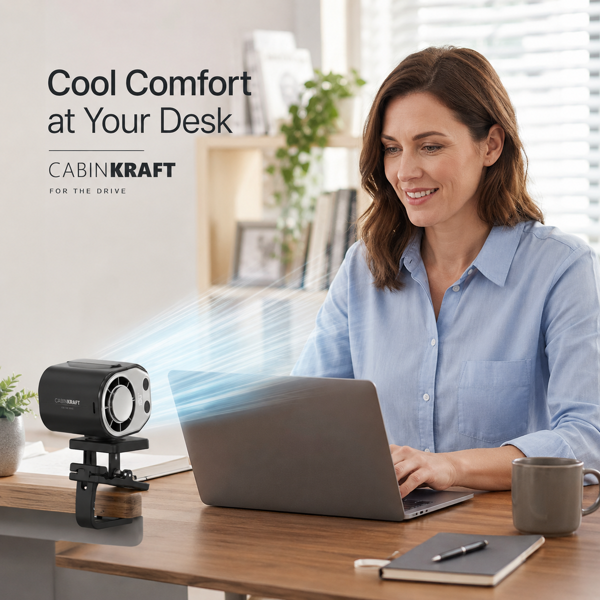 CabinKraft rechargeable car clip-on fan with LED display and 360-degree rotation - product view 7