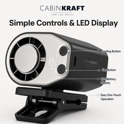 CabinKraft rechargeable car clip-on fan with LED display and 360-degree rotation - product view 5