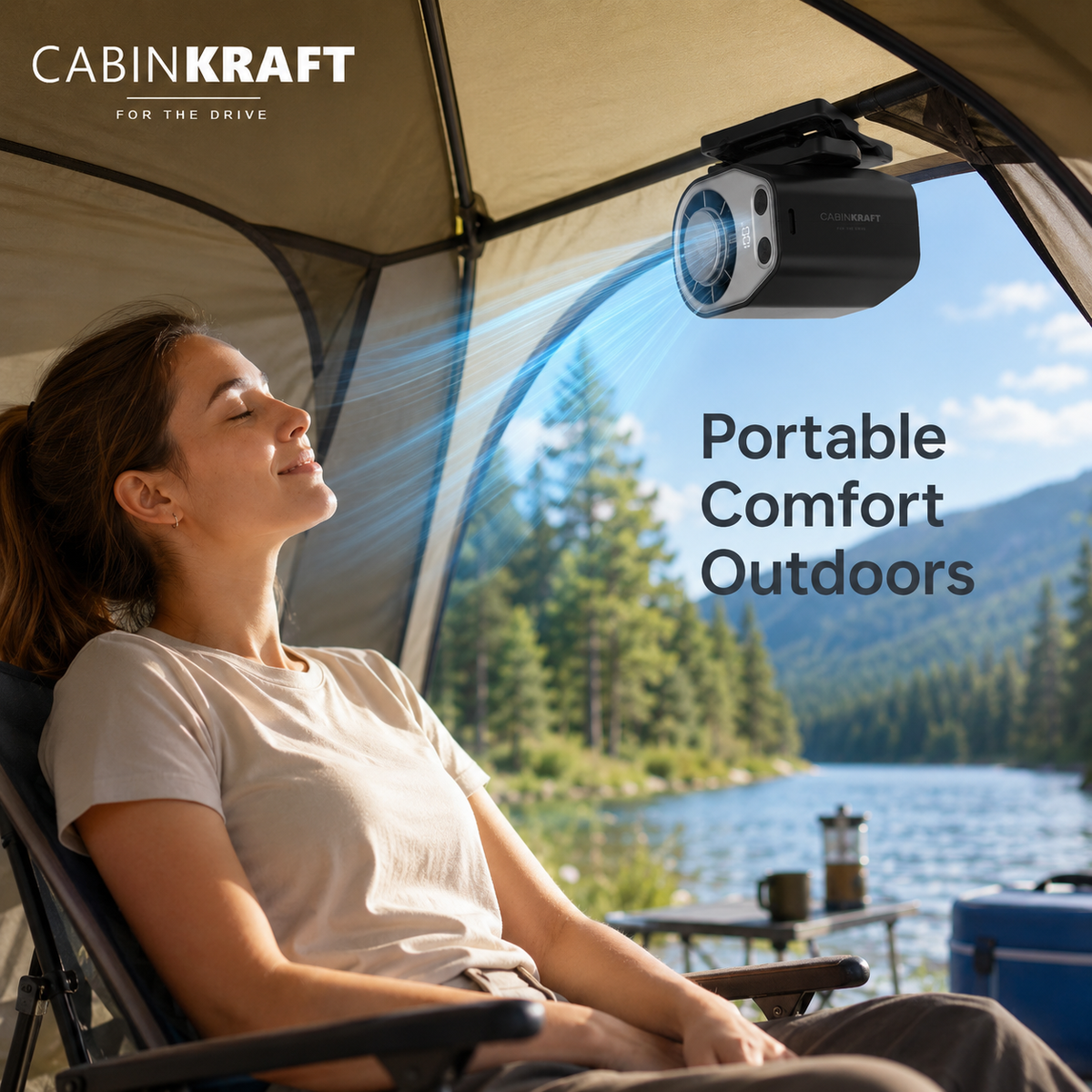CabinKraft rechargeable car clip-on fan with LED display and 360-degree rotation - product view 9