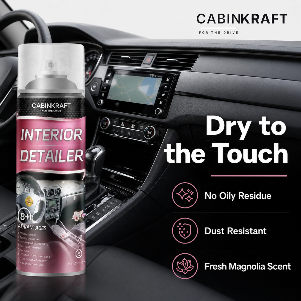 Wiping dashboard with microfiber — streak-free finish