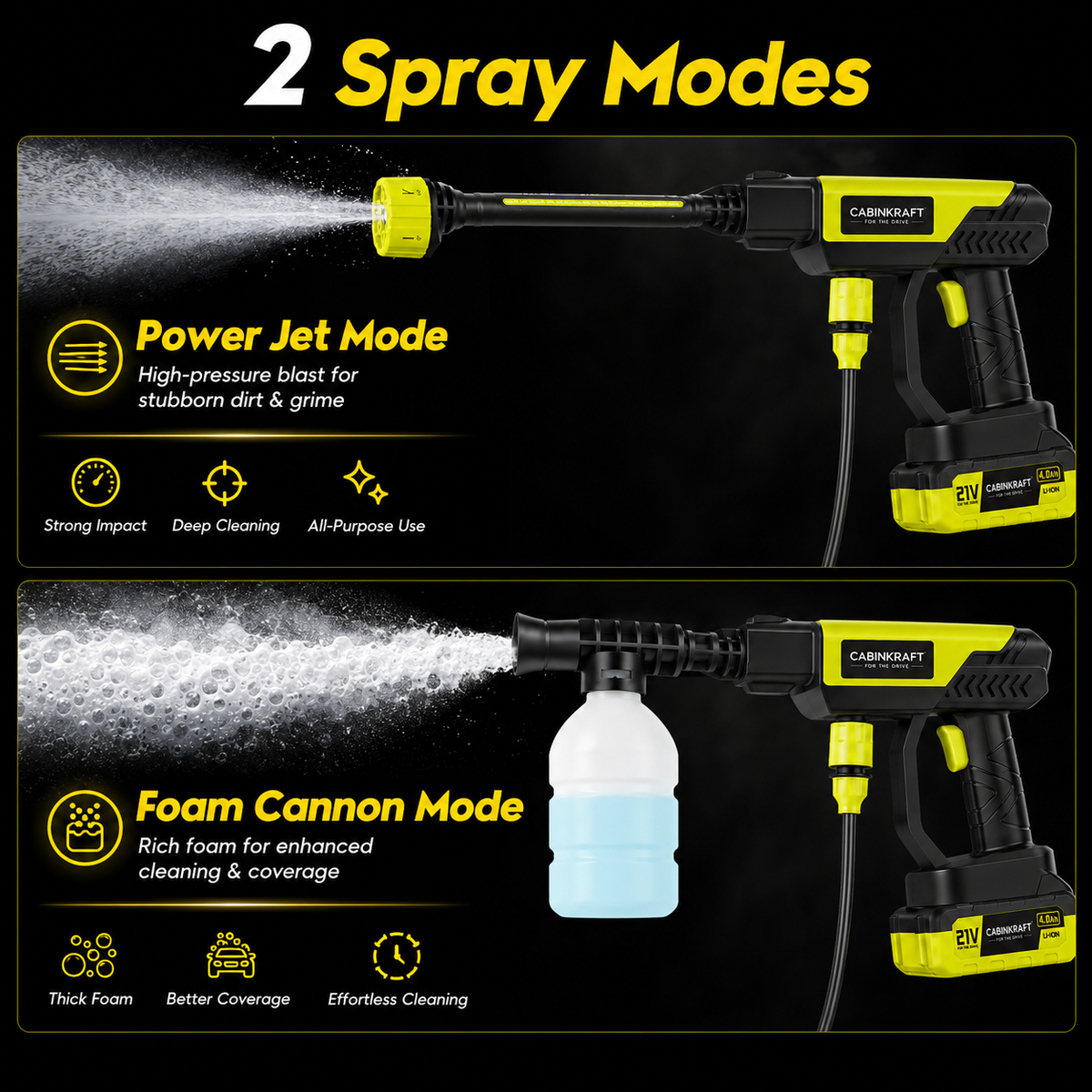 Cordless washer rinsing mud off driveway surface