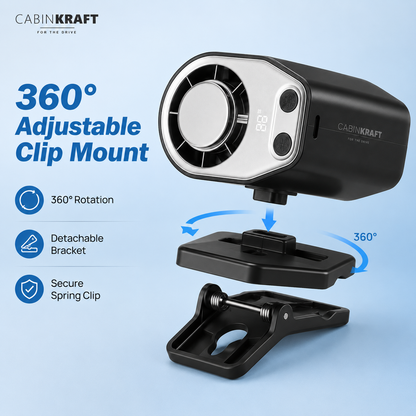 CabinKraft rechargeable car clip-on fan with LED display and 360-degree rotation - product view 8