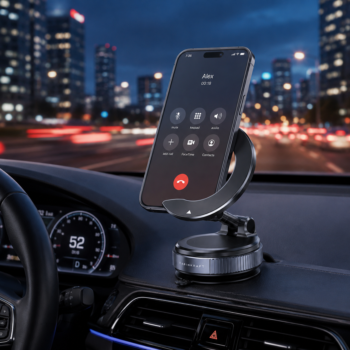 Magnetic holder mounted on smooth car dashboard — secure fit