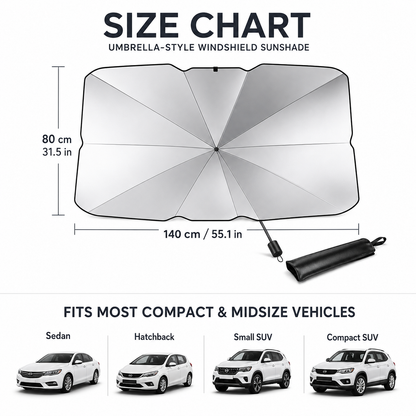 Sunshade installed across full windshield — dashboard protected