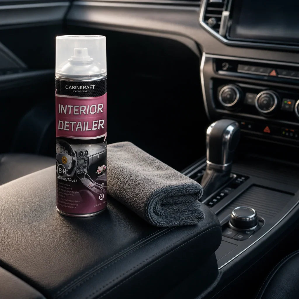 Interior reset kit for cleaning dashboard, trim, and cabin touchpoints.