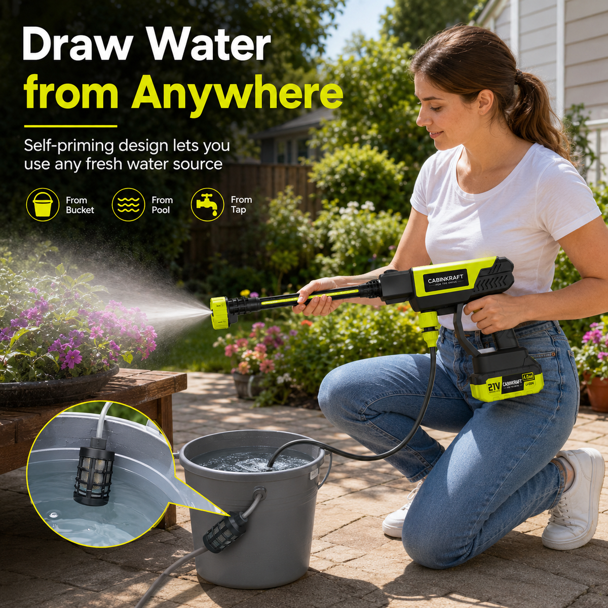 Pressure washer nozzle tip close-up — adjustable spray pattern