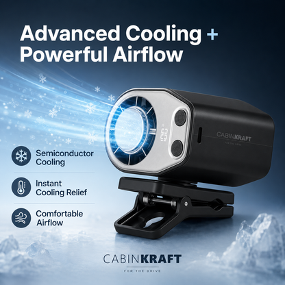 CabinKraft rechargeable car clip-on fan with LED display and 360-degree rotation - product view 3