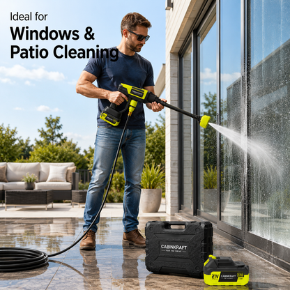 Cordless washer spraying car body panel — 500 PSI mode