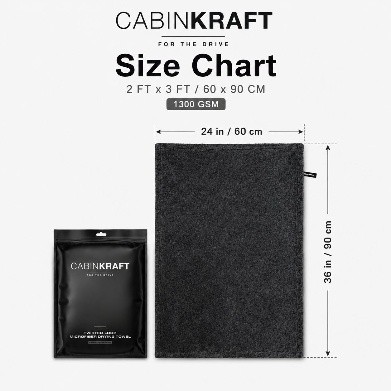 CabinKraft 1300 GSM twisted-loop microfiber drying towel — Carbon color