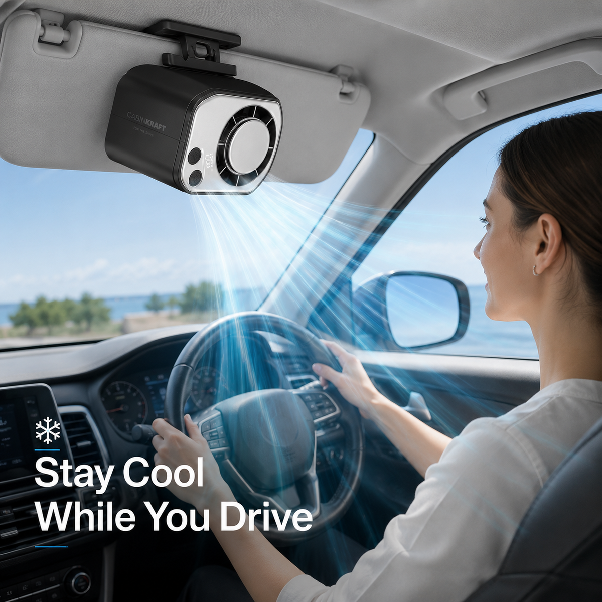 CabinKraft rechargeable car clip-on fan with LED display and 360-degree rotation - product view 6