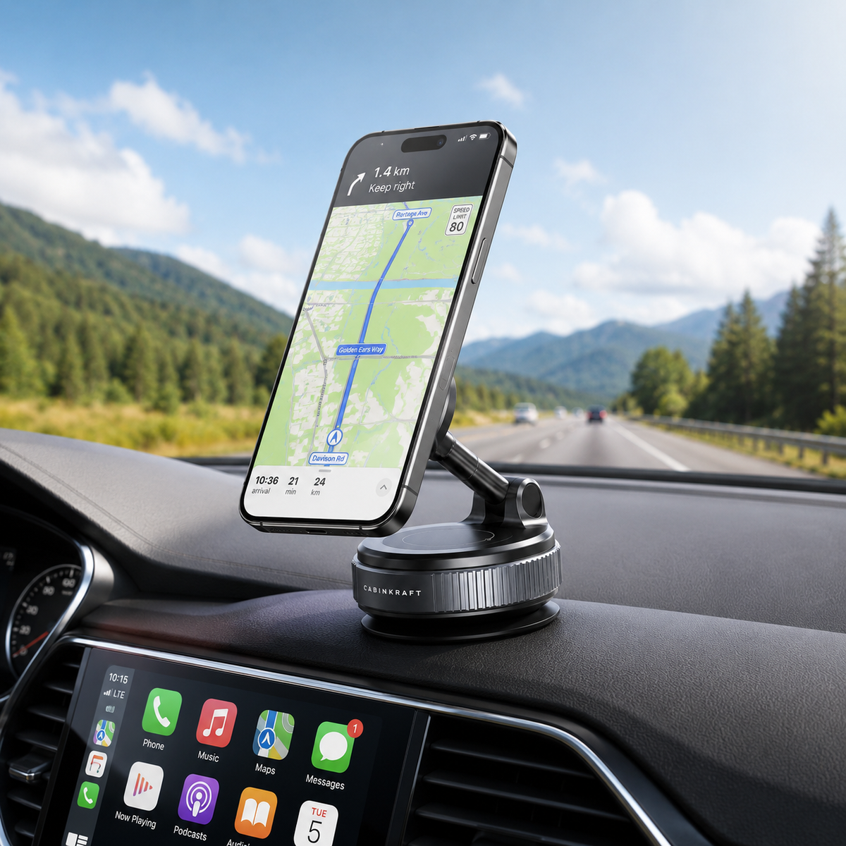 Phone snapping onto magnetic plate — one-hand docking